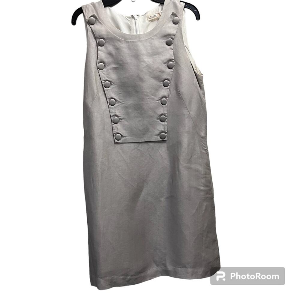 Laila Women’s Dress Zipper Pockets Lined Linen Silk Blend Oatmeal Size 2